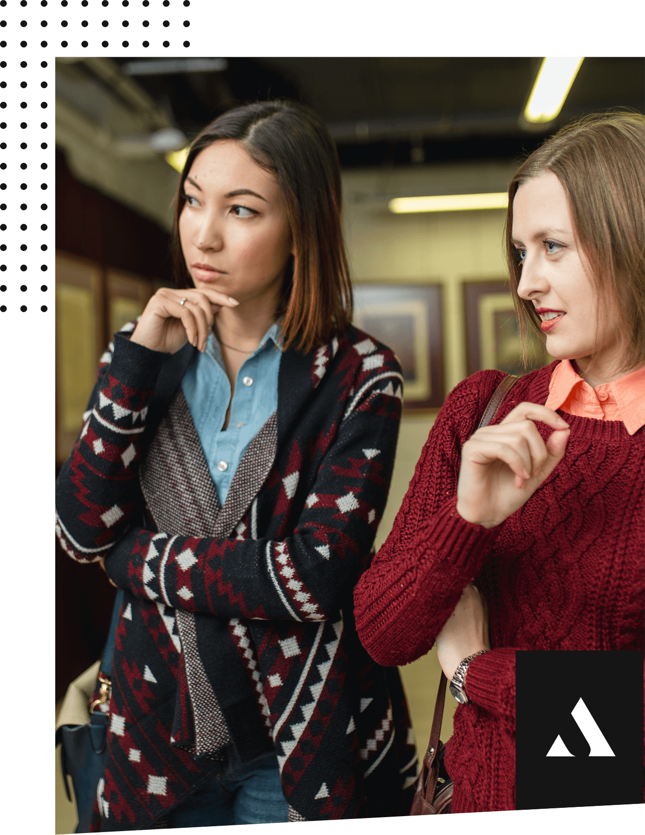 A male art collector following artists outside of his art collection.