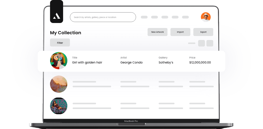 A screenshot showing ArtCollection.io's robust inventory management system.