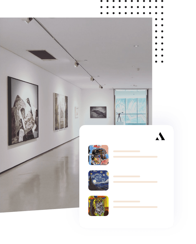 A female art enthusiast standing in front of an abstract painting at an international museum.