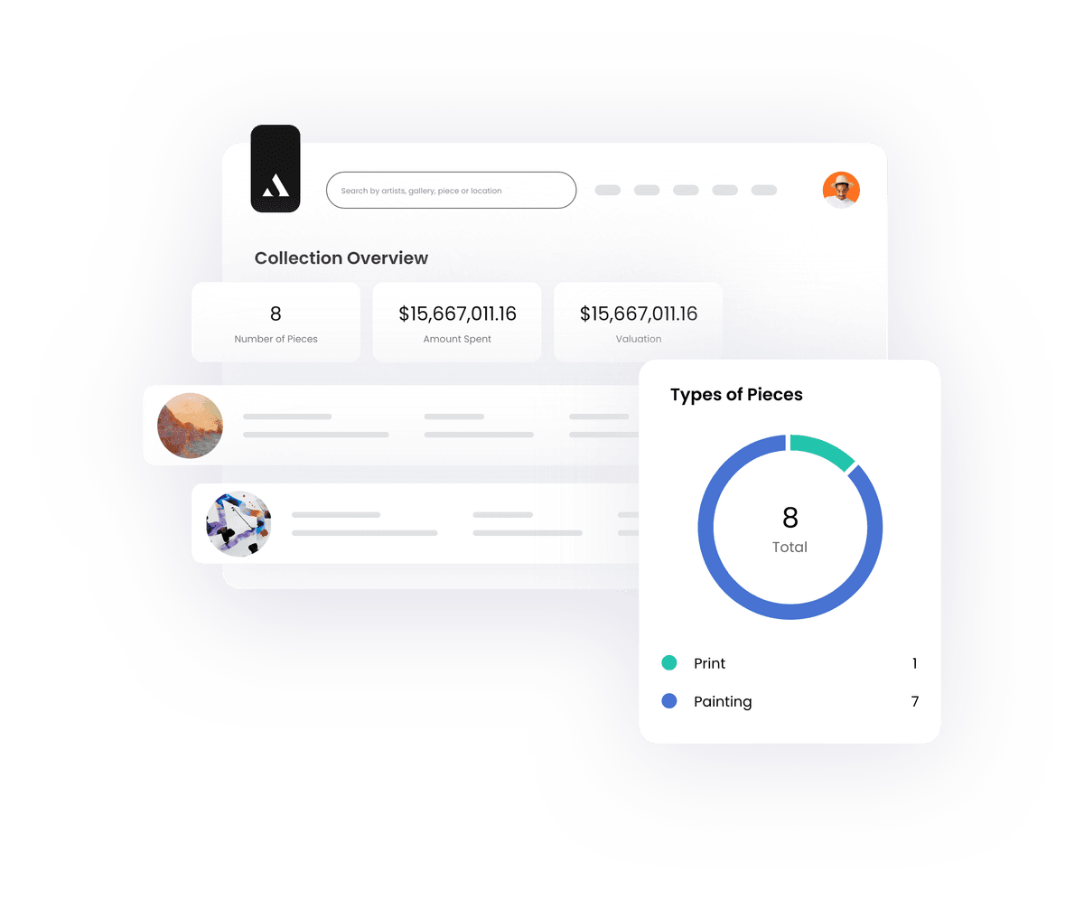 Art collection dashboard showing portfolio overview