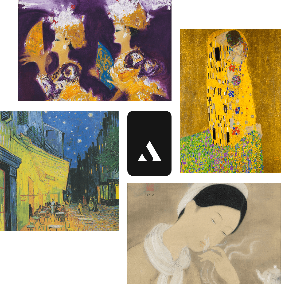 A female art lover sitting in front of abstract artwork at an international museum.