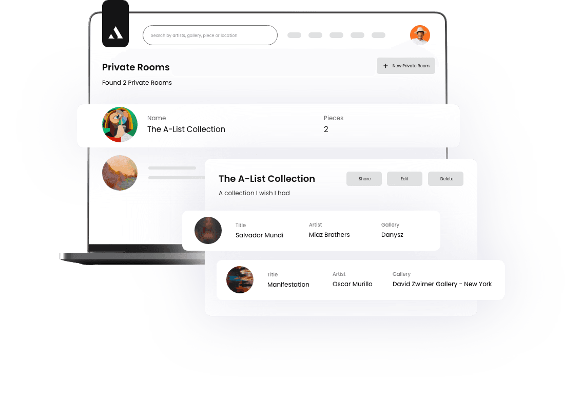 A screenshot showing ArtCollection.io's private room feature.